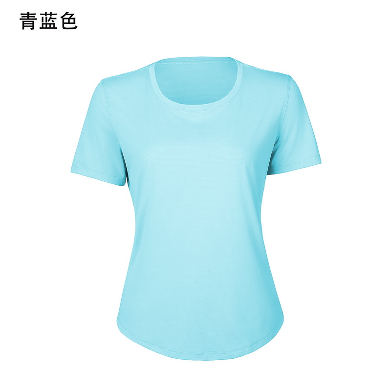 Women's Light Blue Crew Neck Short Sleeve Workout Tee, Athletic Yoga T - Shirt