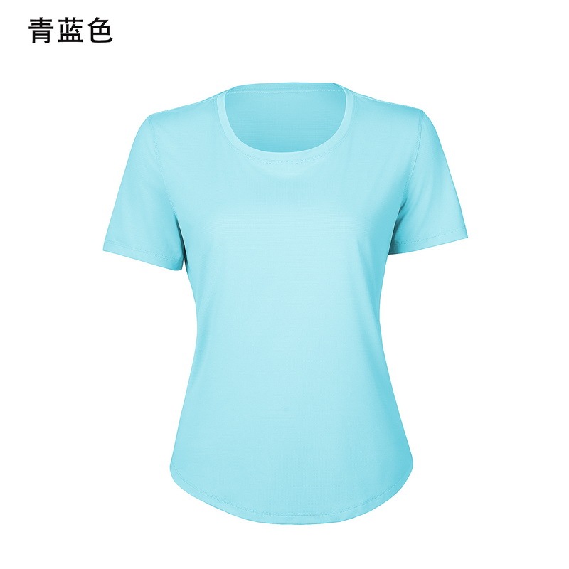 Women's Light Blue Crew Neck Short Sleeve Workout Tee, Athletic Yoga T - Shirt