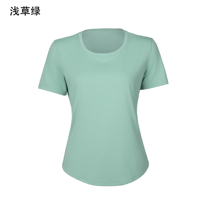 Women's Light Blue Crew Neck Short Sleeve Workout Tee, Athletic Yoga T - Shirt