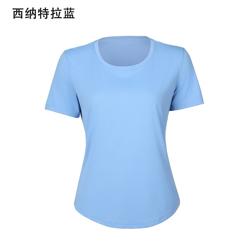Women's Light Blue Crew Neck Short Sleeve Workout Tee, Athletic Yoga T - Shirt