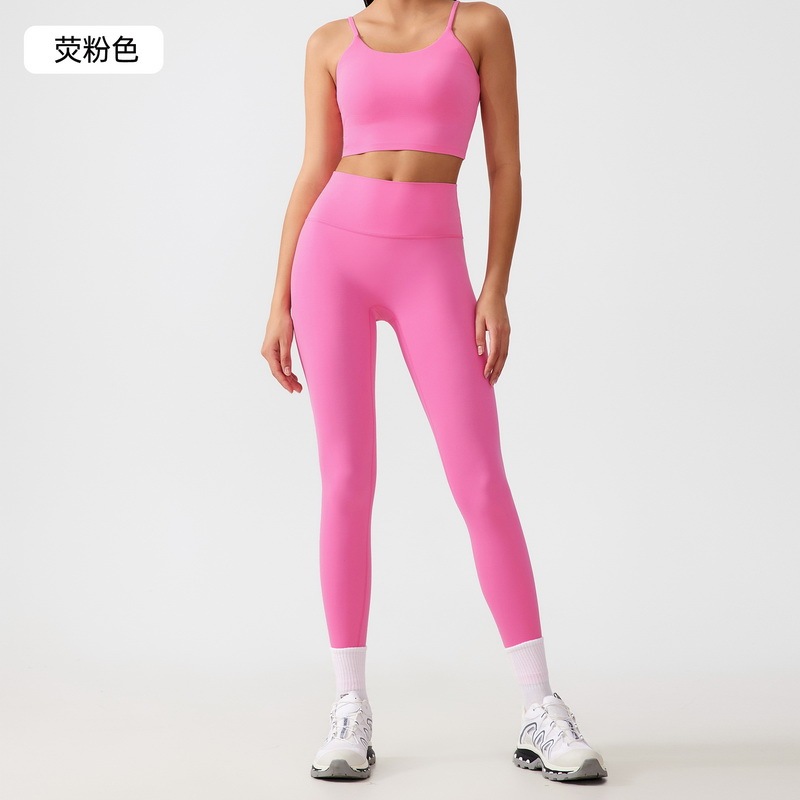 Women's Seamless Yoga Outfit Set - Spaghetti Strap Crop Top & High - Waisted Biker Shorts for Workout, Running, Fitness - Brown 