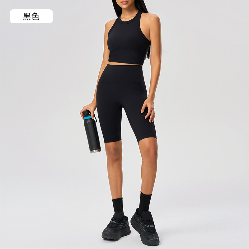 Women's Blue Crop Tank Top & Knee - Length Leggings Set, Workout & Yoga Outfit