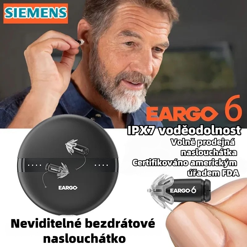Siemens EARGO 7 OTC sluchadlo: neviditelné, dobíjecí, flexibilní CIC, schváleno FDA.