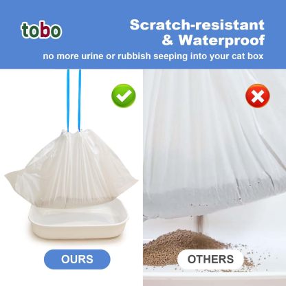 Tobo Extra-Durable Cat Litter Box Liners, 30 Count – 2 Mil Thick Drawstring Bags with Tie Handles & Reusable Canvas Tote – Leak-Resistant, Easy Clean-Up for Standard & Large Litter Pans