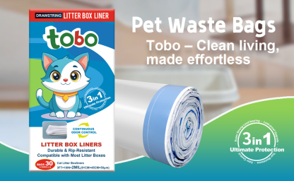 Tobo Cat Litter Box Liners with Drawstring – 30 Count | Durable, Leakproof, Rip-Resistant Bags | 3ft x 18in, 2MIL Thickness | Fits Most Litter Boxes