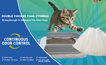 Tobo Cat Litter Box Liners with Drawstring – 30 Count | Durable, Leakproof, Rip-Resistant Bags | 3ft x 18in, 2MIL Thickness | Fits Most Litter Boxes