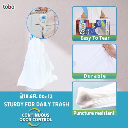 tobo Heavy Duty 8 Gallon Drawstring Trash Bags - Puncture Resistant with Fresh Lemon & Vanilla Scents, Continuous Odor Control, Reduced Plastic Usage, 80 Count (15.1L/42x46cm)