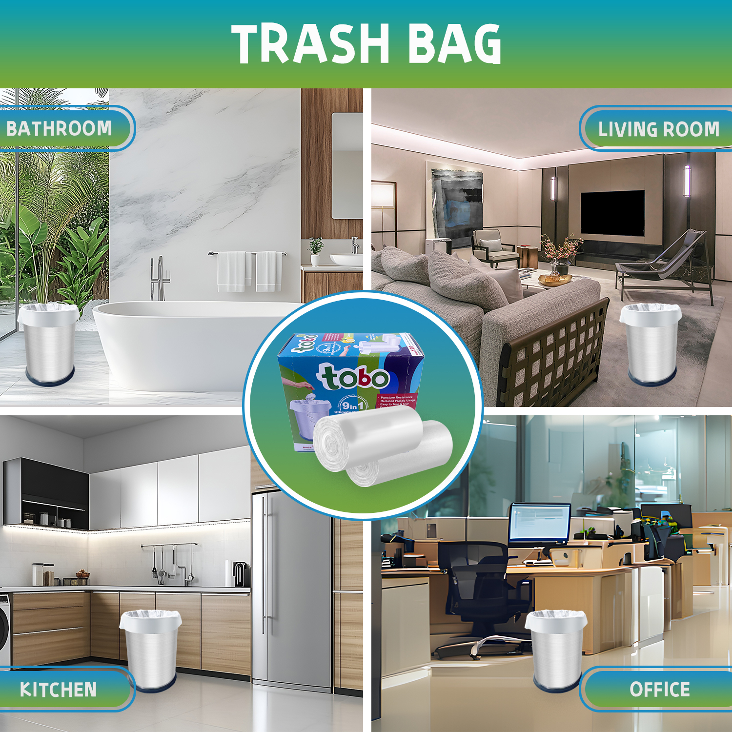 Tobo 4 Gallon Small Trash Bags – 120 Count (2 Rolls) | Lemon Scented Garbage Bags with 9-in-1 Ultimate Protection | Leak-Proof, Odor Control, Puncture Resistant