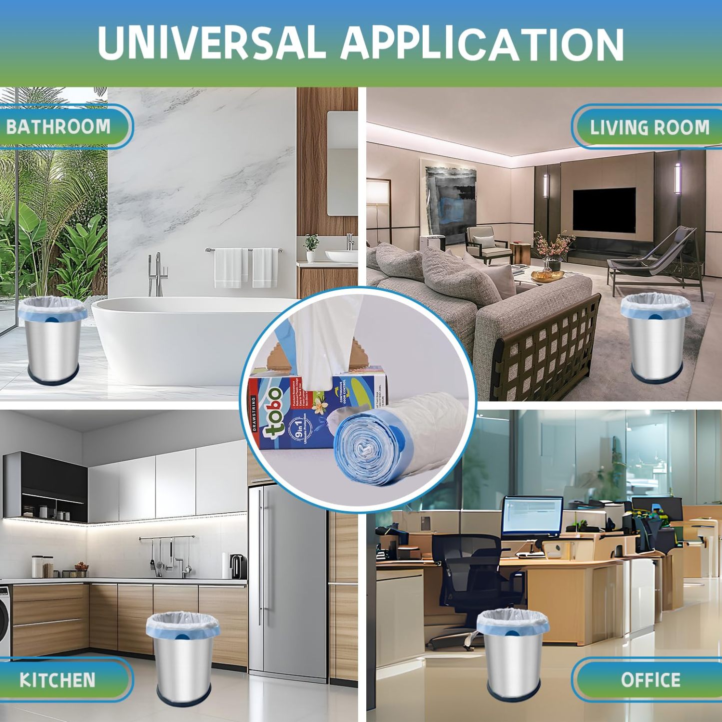 tobo Heavy Duty 8 Gallon Drawstring Trash Bags - Puncture Resistant with Fresh Lemon & Vanilla Scents, Continuous Odor Control, Reduced Plastic Usage, 80 Count (15.1L/42x46cm)