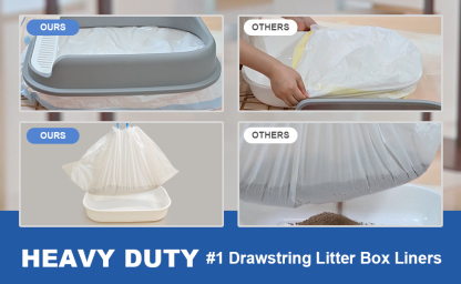 Tobo Cat Litter Box Liners with Drawstring – 30 Count | Durable, Leakproof, Rip-Resistant Bags | 3ft x 18in, 2MIL Thickness | Fits Most Litter Boxes