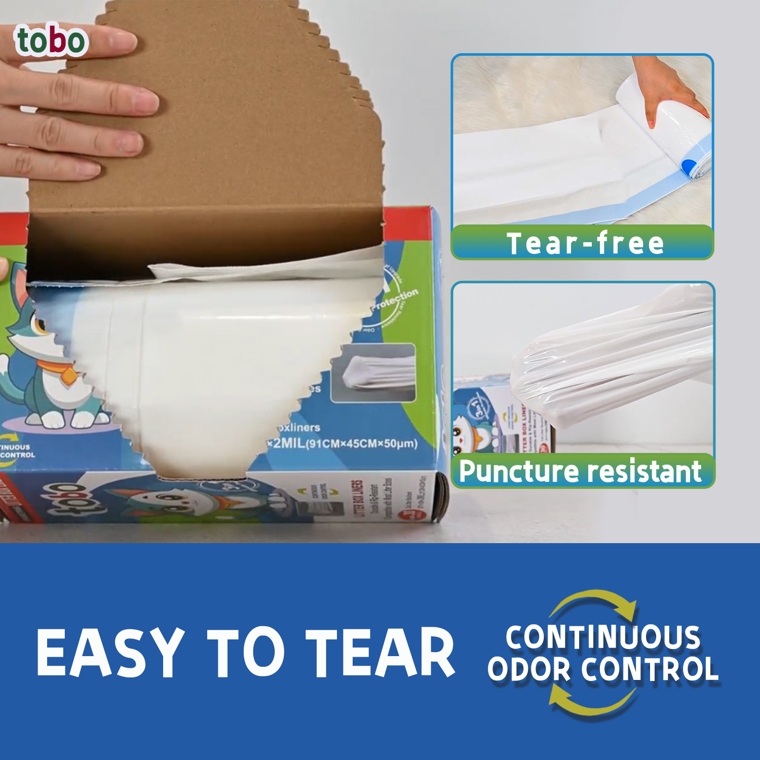 Tobo Cat Litter Box Liners with Drawstring – 30 Count | Durable, Leakproof, Rip-Resistant Bags | 3ft x 18in, 2MIL Thickness | Fits Most Litter Boxes