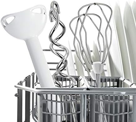 Ruční mixér, ruční mixér, 2 metličky, 2 hnětací háky z ušlechtilé oceli, vhodné do myčky, 5 stupňů, mixovací tyč, nádoba na mixování, 450 W, bílý