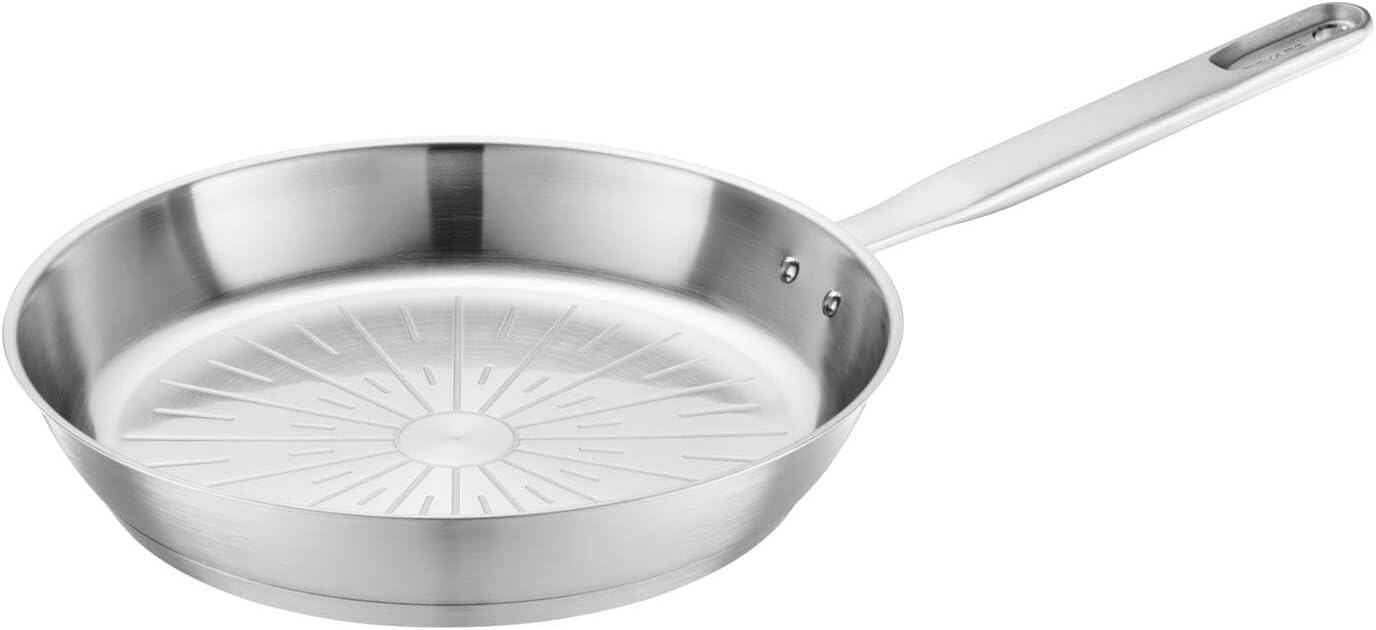 Pánev, Ø 28 cm, Nepotažená pánev, Vhodná pro všechny varné desky, Recyklovaná nerezová ocel, Celá ocel, Stříbrná