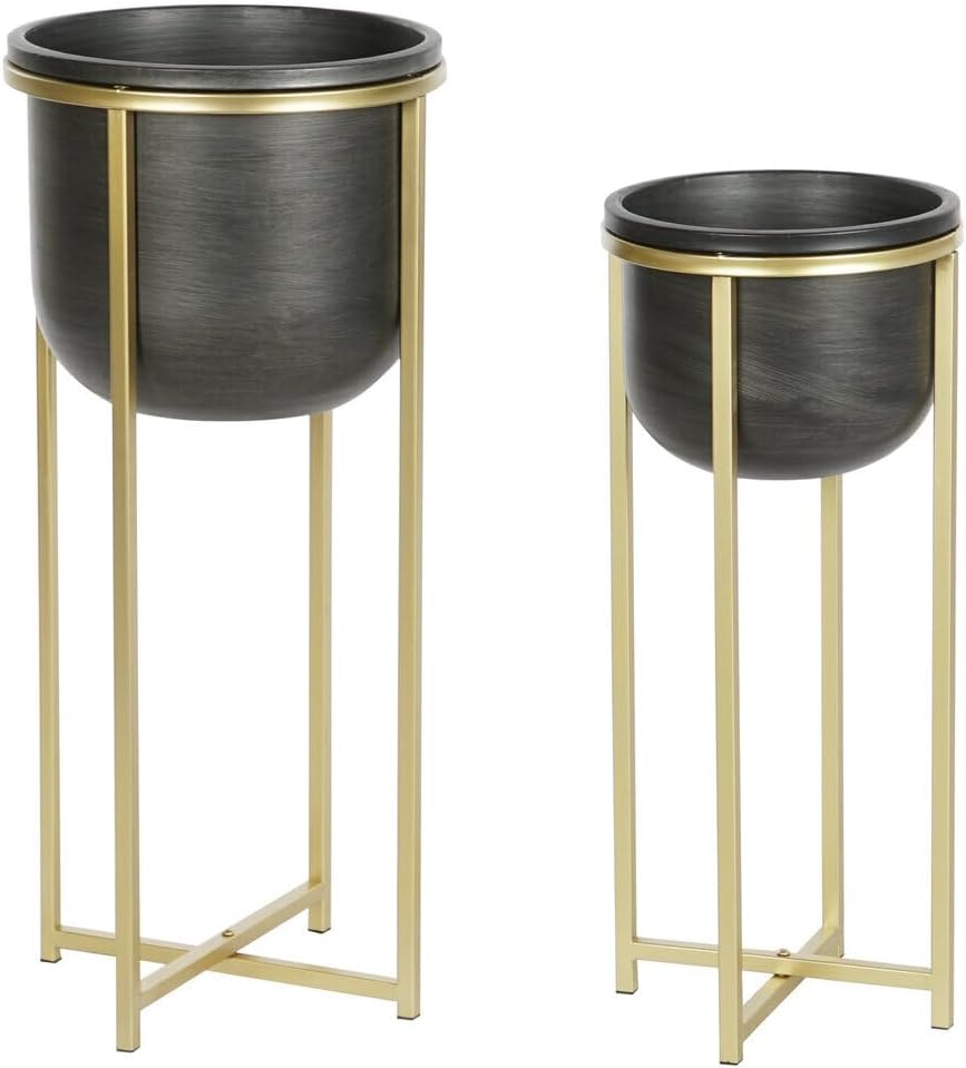 SADA 2 KOVOVÝCH KVĚTINÁČŮ 28X28X65 ČERNÉ