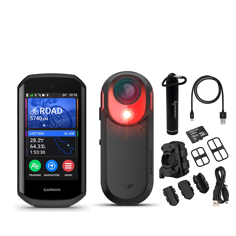 Edge 1050® + cyklopočítač Garmin Varia RCT715 + couvací radar. Vybaveno vestavěným reproduktorem, který vizuálně a zvukově upozorňuje na nebezpečí na silnici.