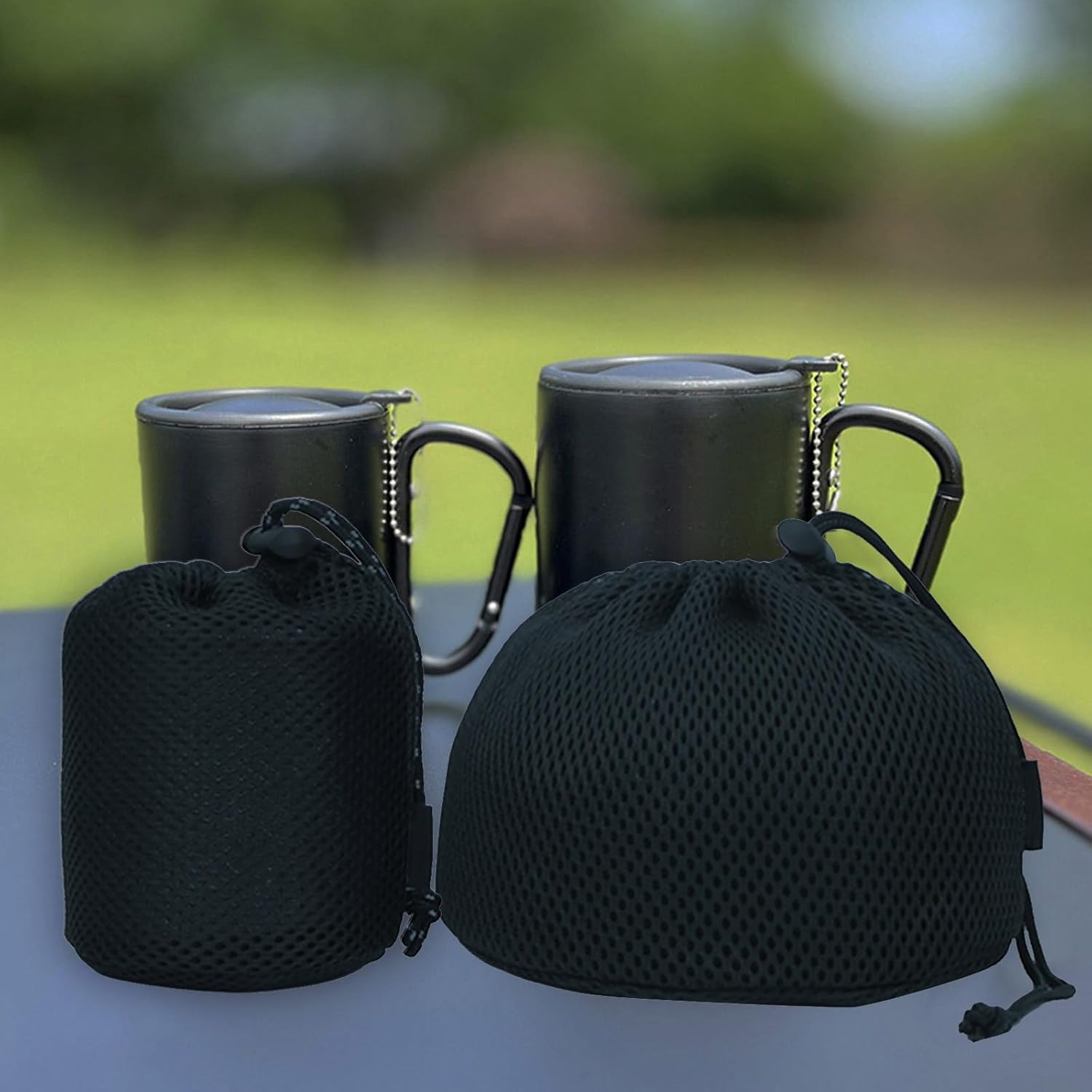 Venkovní kempingová taška na nádobí, černá nylonová síťovaná taška na cestovní věci, taška na piknikové nádobí