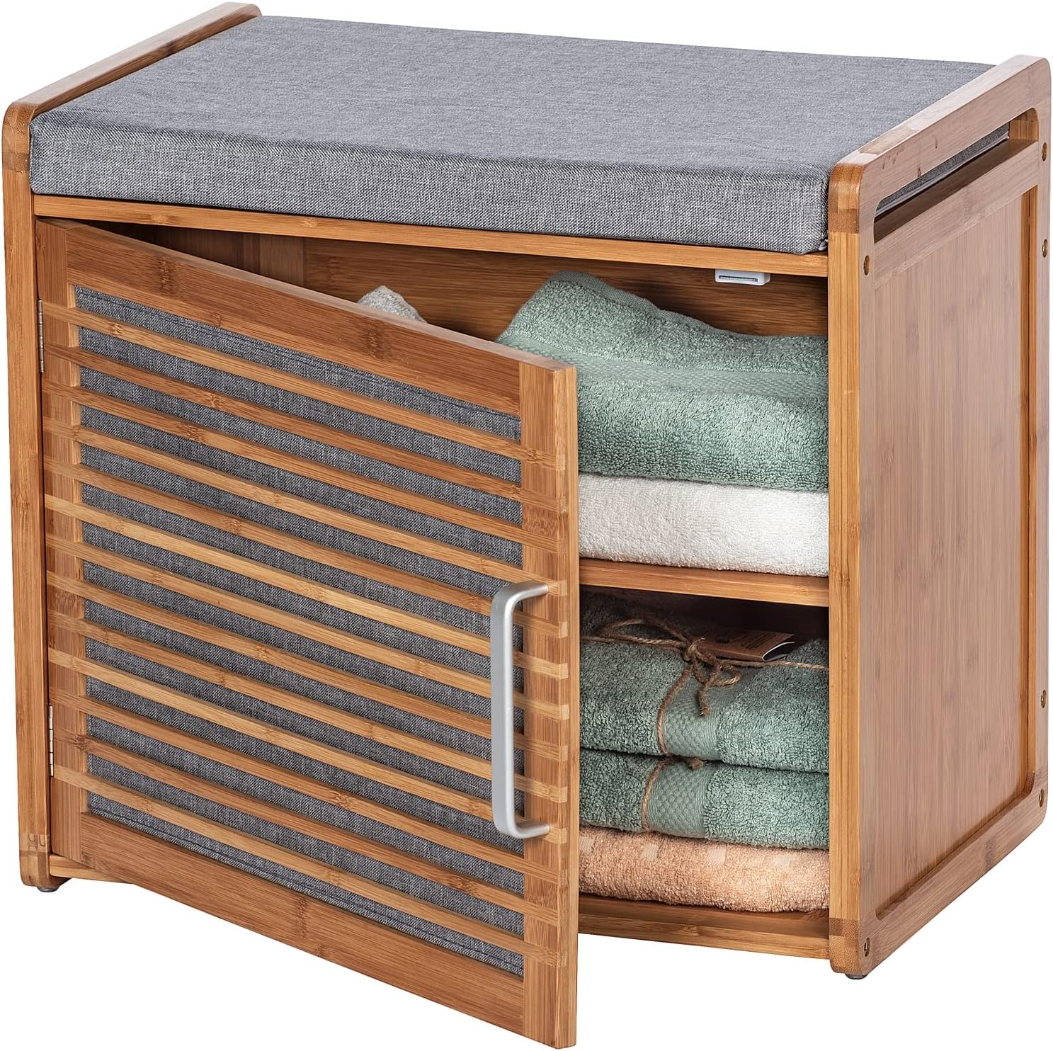 Botník s polstrovaným sedákem, bambus, 50 x 45 x 33 cm, hnědý