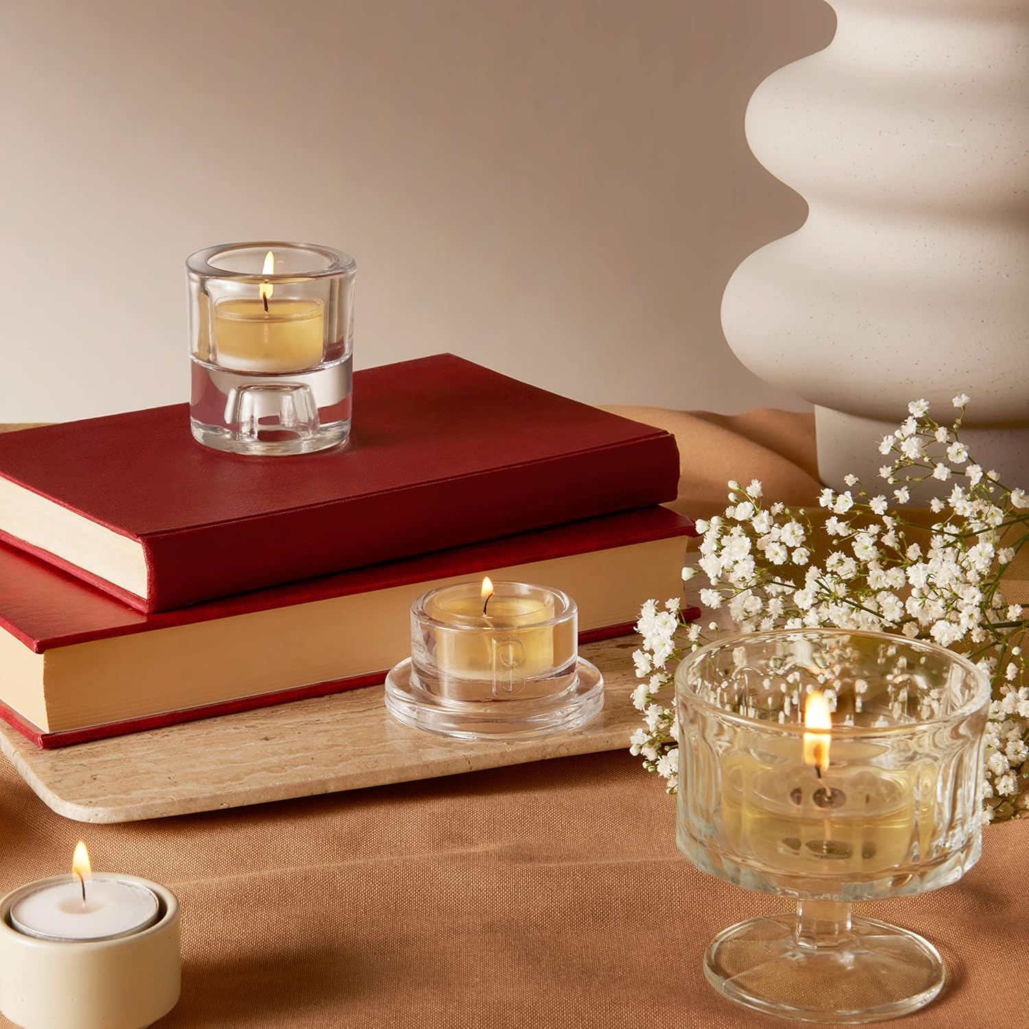 Velké balení čajové svíčky - 90 tyčinek - Doba hoření 8 hodin - Bílá - Doba hoření - Svíčka do domácnosti - Bez palmového oleje - Čisté hoření