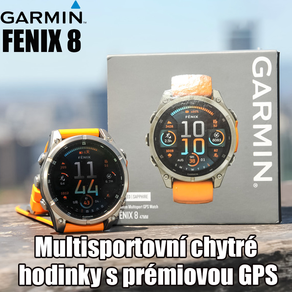 Garmin fēnix® 8, prémiové chytré hodinky s GPS napájeným solárním panelem a technologií Sapphire pro více sportů, baterie s dlouhou výdrží, doporučeno pro sport, vestavěná LED svítilna