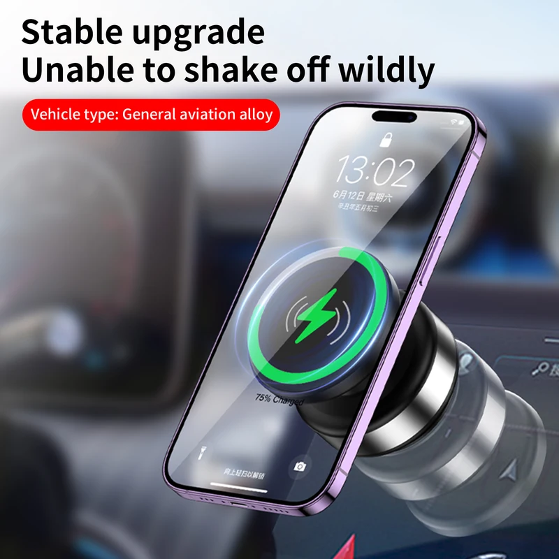 KCZTEC Car Magnetic Vacuum Phone Holder 360° Rotating Wireless Charging Bracket Dashboard in Car For iPhone 16 15 14 Samsung-kzctec