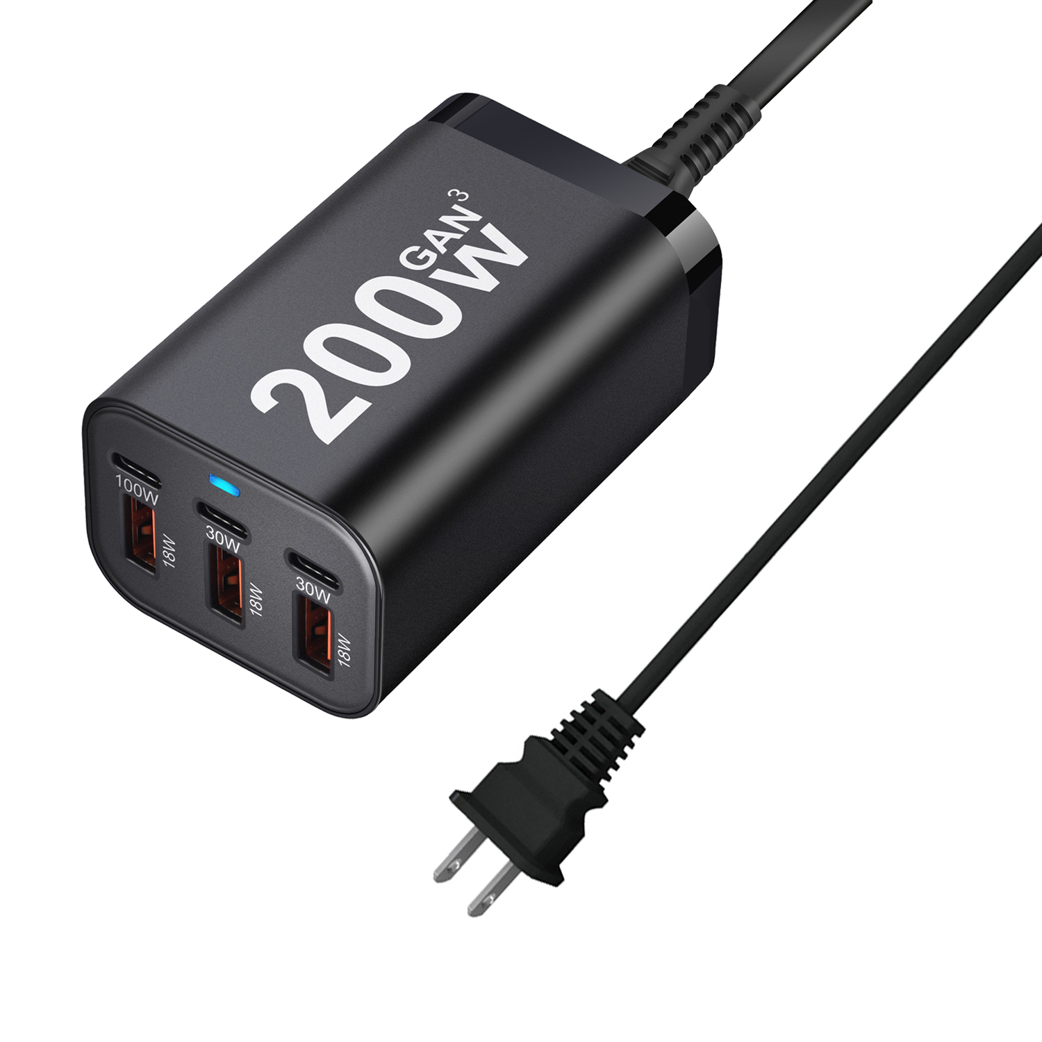 USB C 200W 6-Port USB Fast Charging Fast GaN Charger Power Adapter