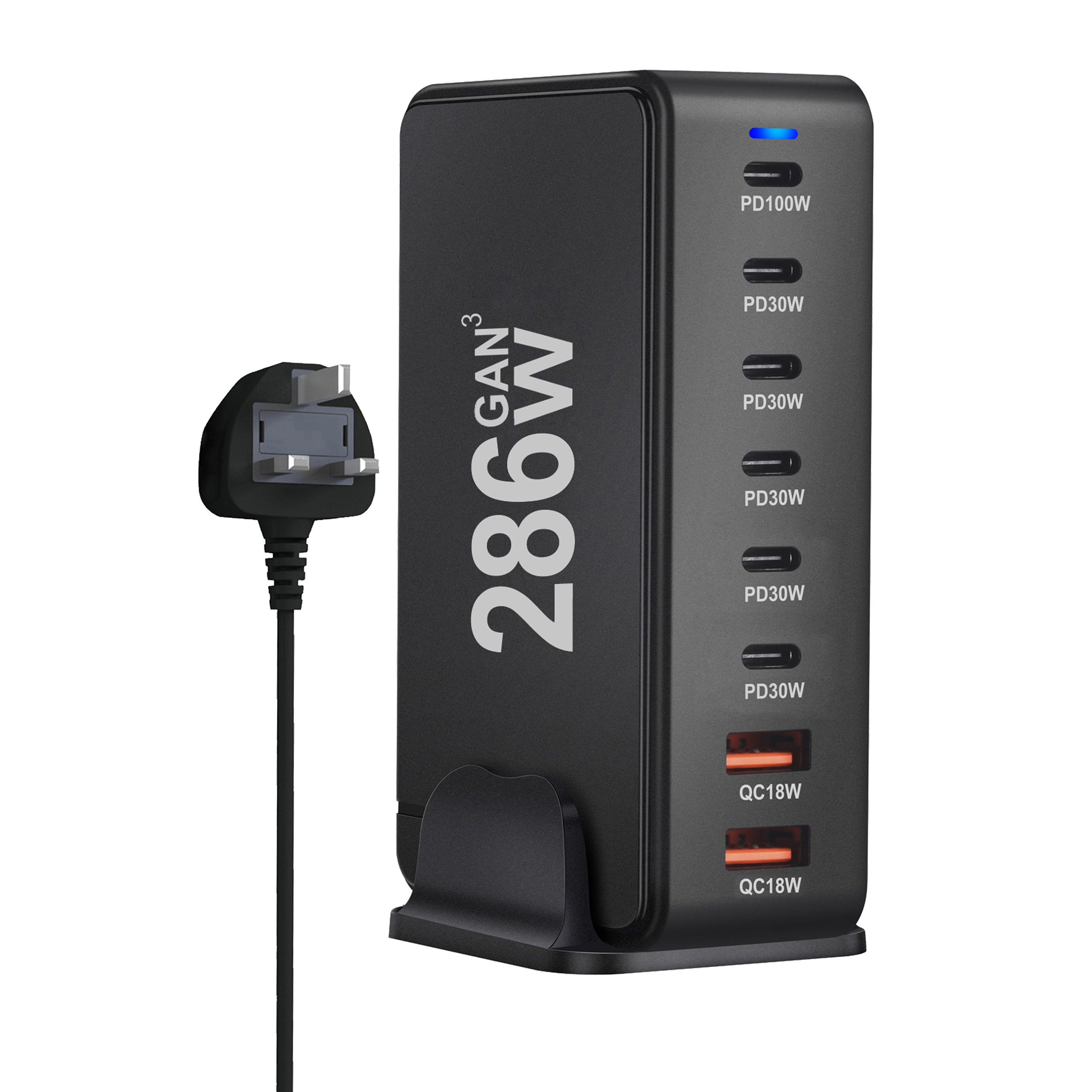  Desktop 286W GaN Adapter 8 Ports PD 6C2A Fast Charging USB-C Charger-kzctec