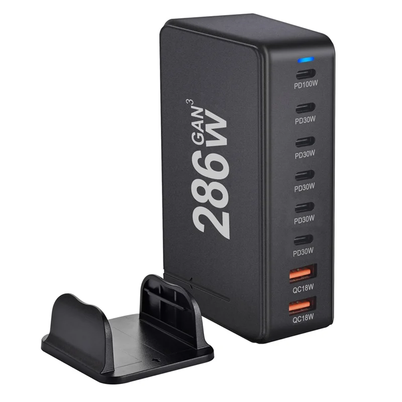  Desktop 286W GaN Adapter 8 Ports PD 6C2A Fast Charging USB-C Charger-kzctec