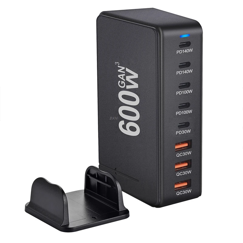 High Power 600W 8-port PD3.1 Adapter Fast Charging Station GaN USB-C Charger