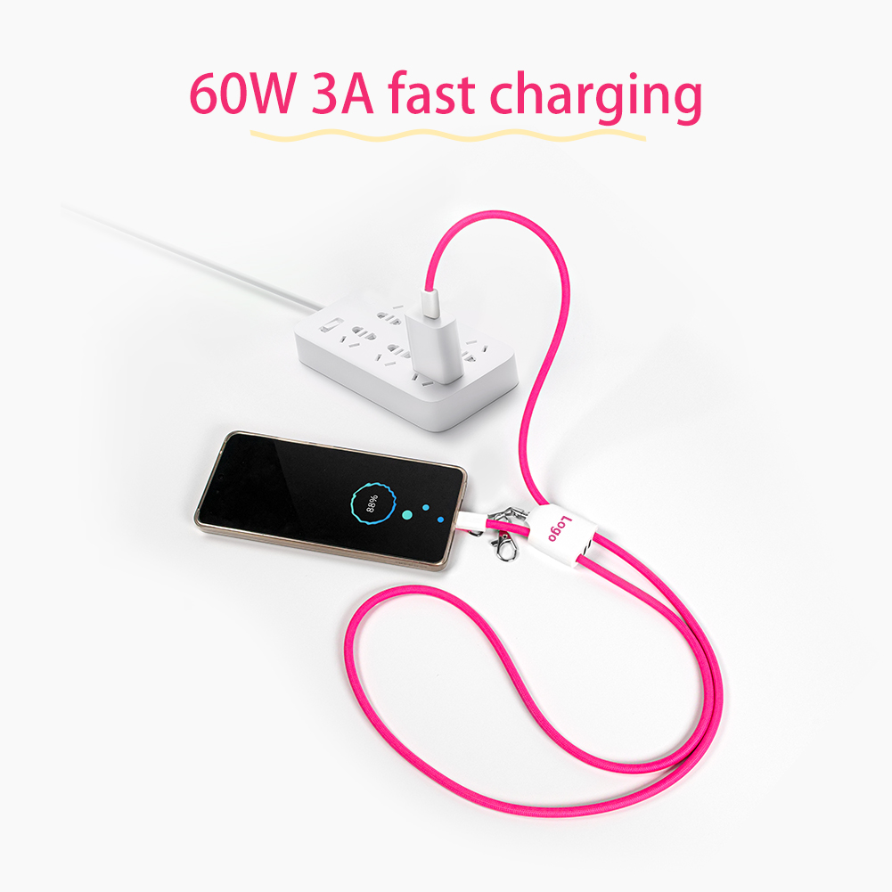 Portable Lanyard Type C to C to Lighting Cable PD Fast Charge Data Cables Iphone Charging Cable