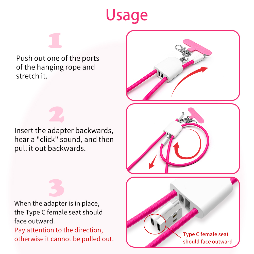 Portable Lanyard Type C to C to Lighting Cable PD Fast Charge Data Cables Iphone Charging Cable
