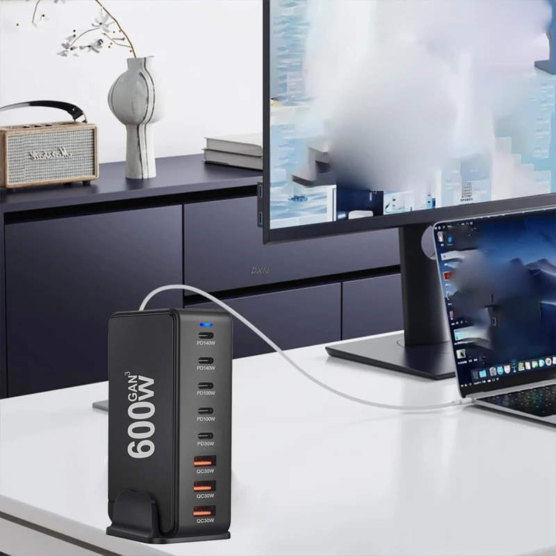 High Power 600W 8-port PD3.1 Adapter Fast Charging Station GaN USB-C Charger