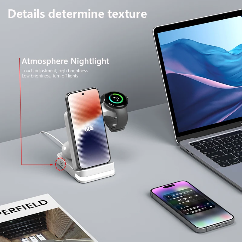 3-in-1 Wireless Charger For Watch Earphones 15W Fast Charging MultiDevice Compatible Charging Station Universal Wireless Charger-kzctec