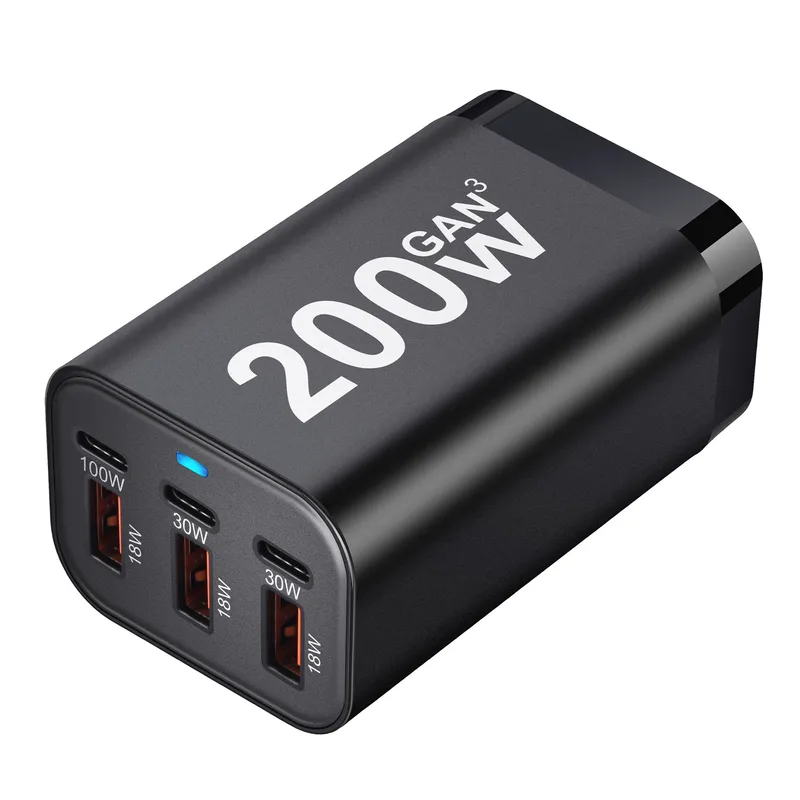 USB C 200W 6-Port USB Fast Charging Fast GaN Charger Power Adapter
