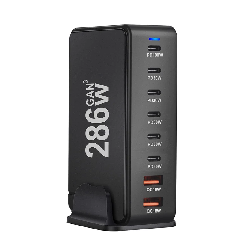  Desktop 286W GaN Adapter 8 Ports PD 6C2A Fast Charging USB-C Charger-kzctec