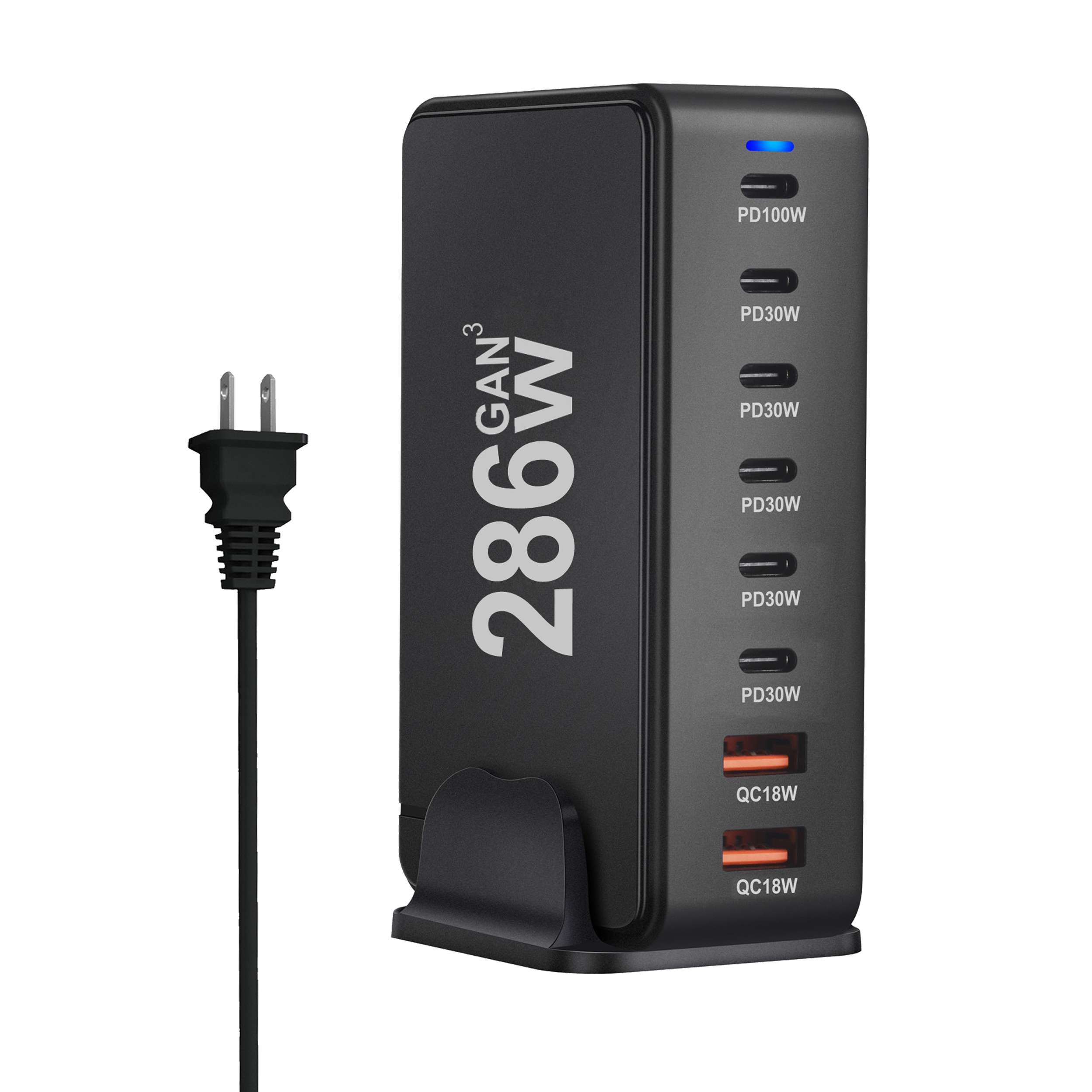  Desktop 286W GaN Adapter 8 Ports PD 6C2A Fast Charging USB-C Charger-kzctec