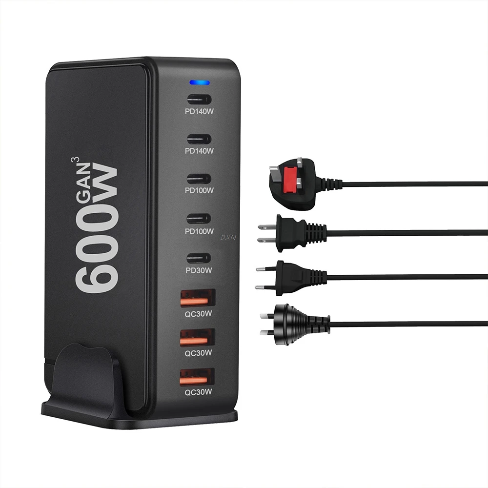 High Power 600W 8-port PD3.1 Adapter Fast Charging Station GaN USB-C Charger