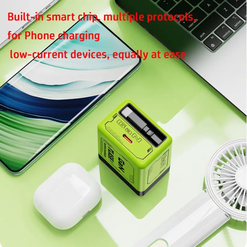 Fast 120W GaN Charger Phone USB Adapter with Retractable Type C Cable