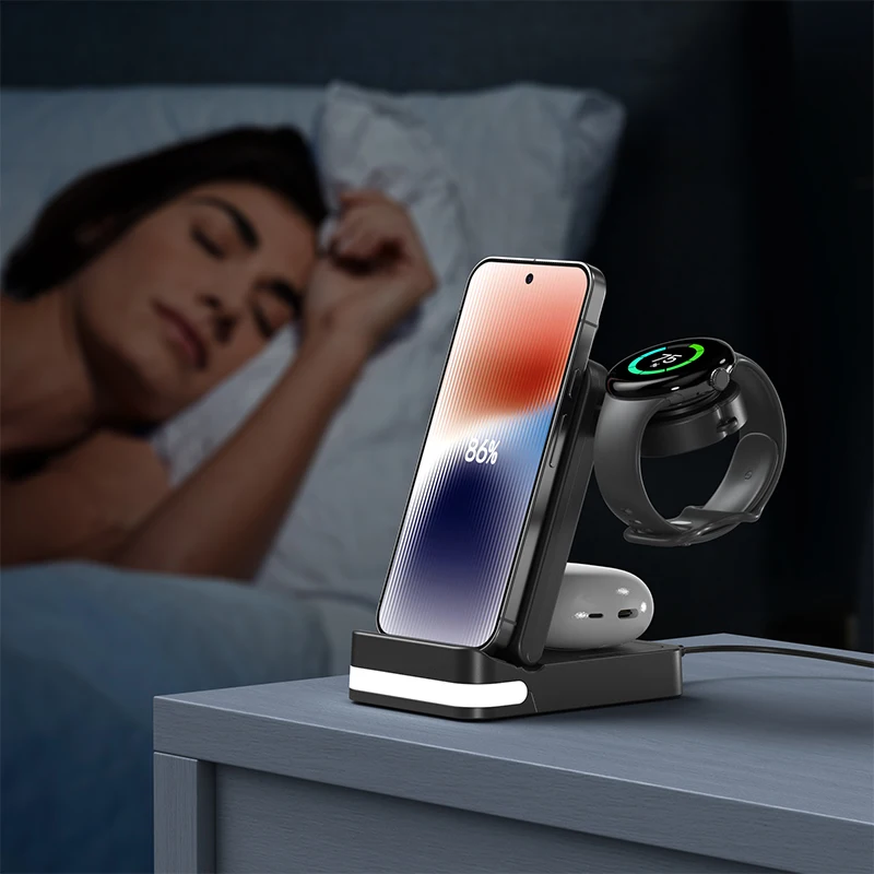 3-in-1 Wireless Charger For Watch Earphones 15W Fast Charging MultiDevice Compatible Charging Station Universal Wireless Charger-kzctec