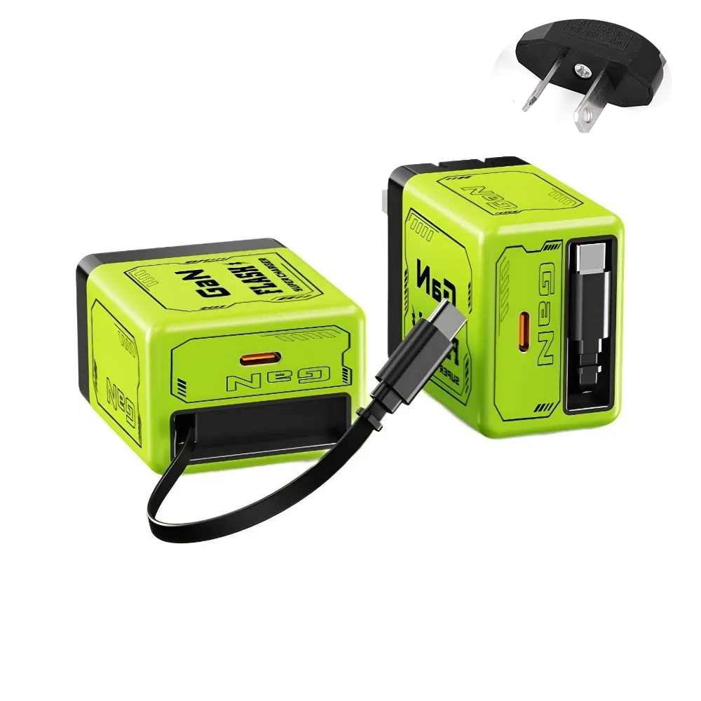 Fast 120W GaN Charger Phone USB Adapter with Retractable Type C Cable