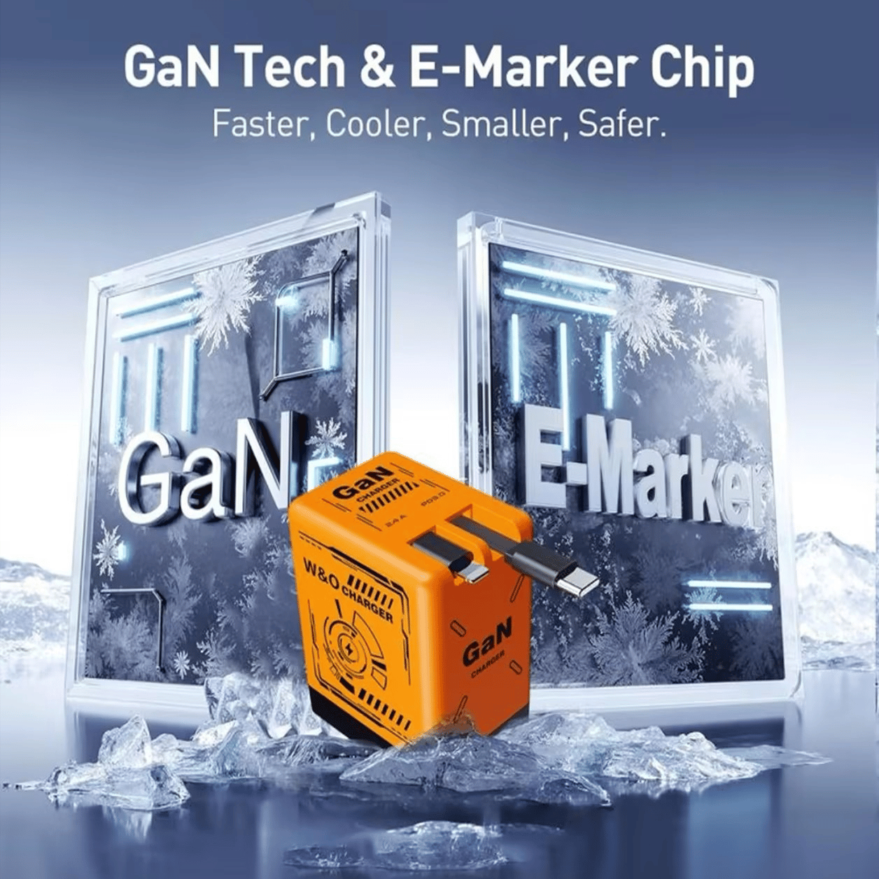 Fast 120W GaN Charger Phone USB Adapter with Retractable Type C Cable