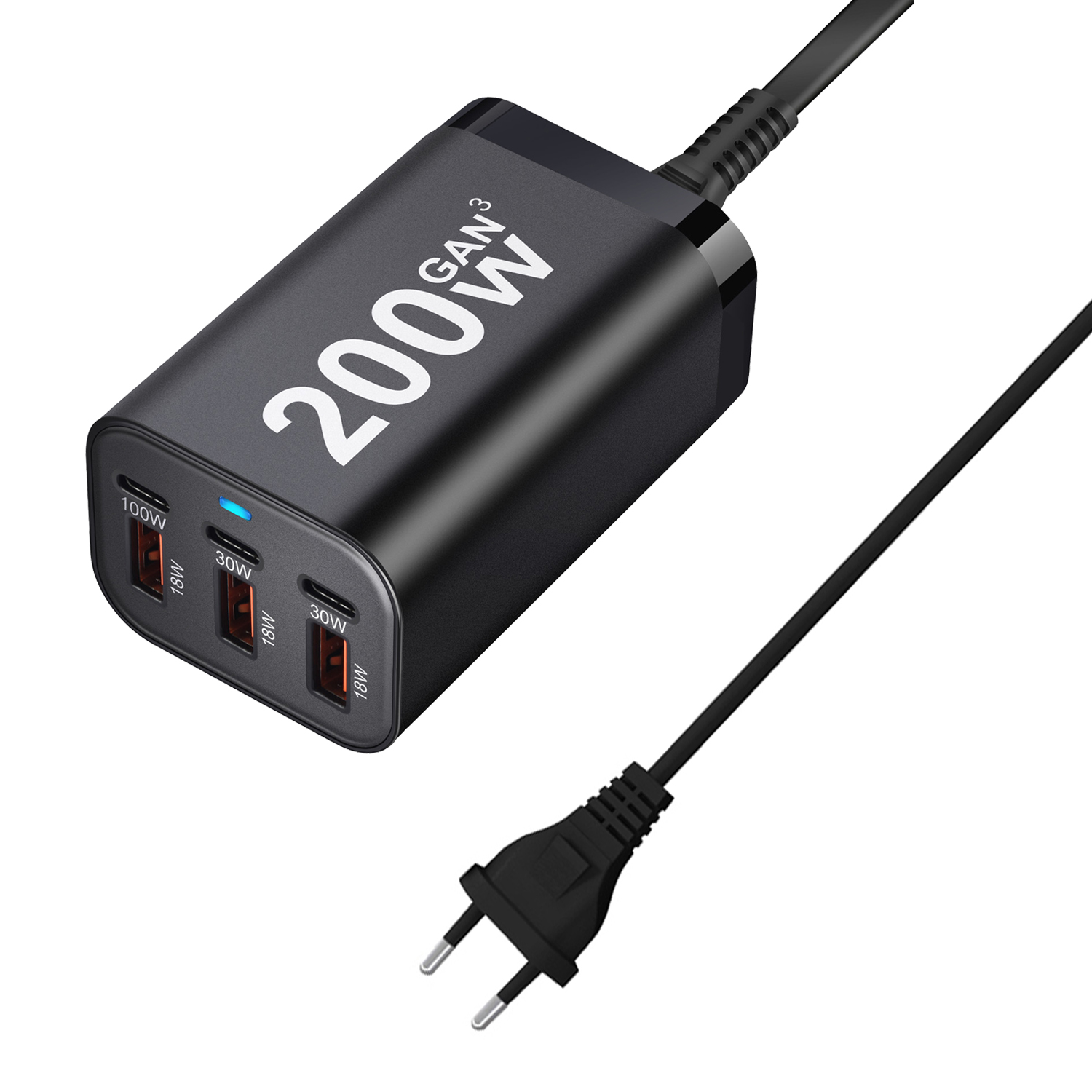 USB C 200W 6-Port USB Fast Charging Fast GaN Charger Power Adapter