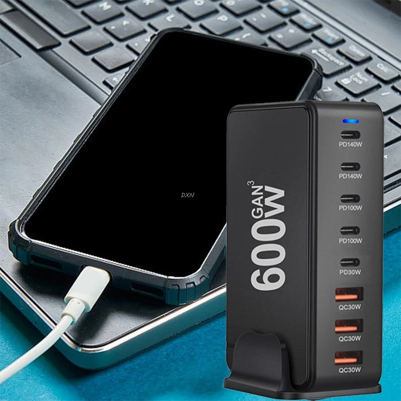 High Power 600W 8-port PD3.1 Adapter Fast Charging Station GaN USB-C Charger