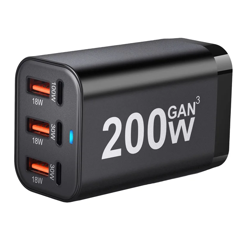 USB C 200W 6-Port USB Fast Charging Fast GaN Charger Power Adapter