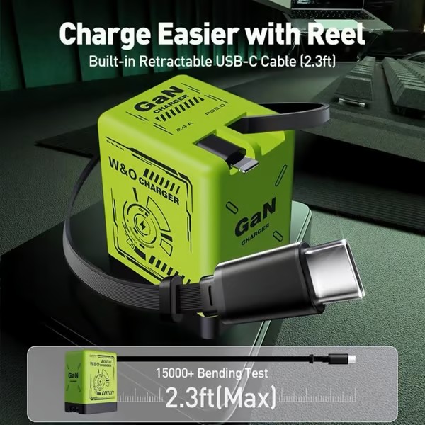 Fast 120W GaN Charger Phone USB Adapter with Retractable Type C Cable