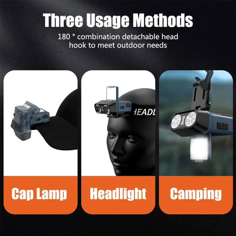 New design Cap Clip Light USB Oudoor Rechargeable Sensor COB LED Headlamp
