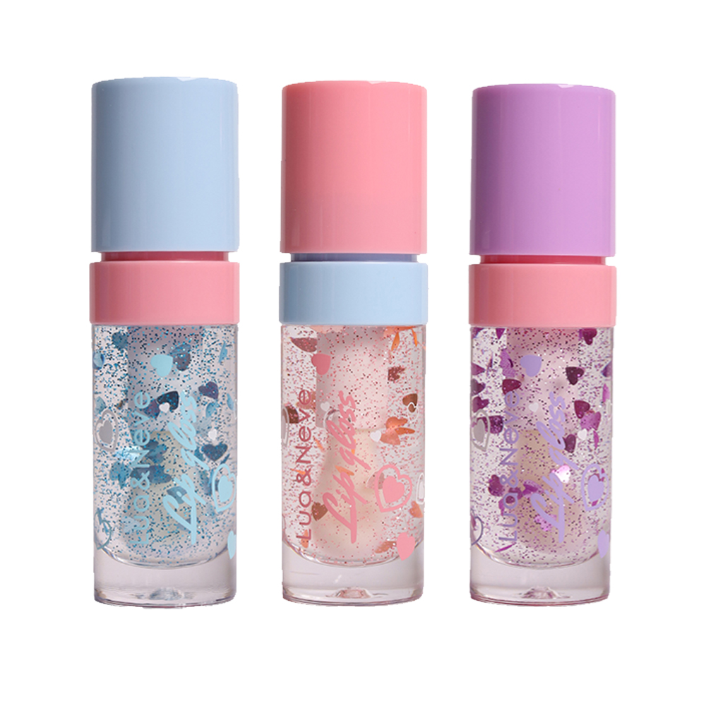 Gloss Labial Lua&Neve com Glitter Fantástico | 3 Cores em Degradê, Glitter de Coração, Criando Efeito Labios de Vidro com Destaque