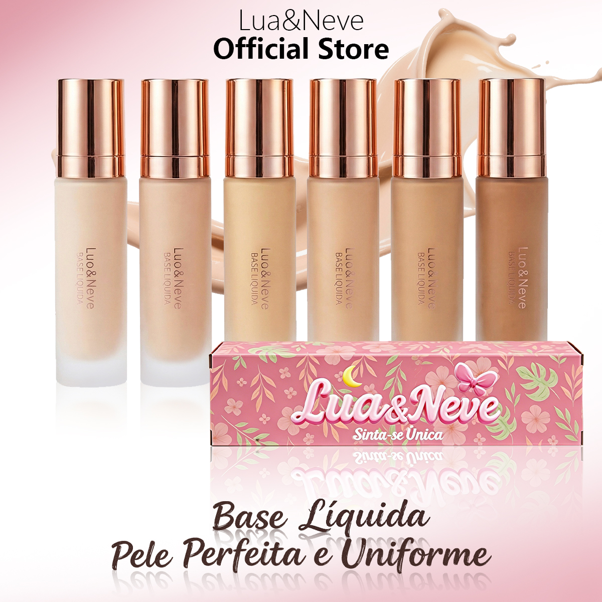 Base Líquida Lua&Neve | Várias Cores, Uniformiza Pele, Cria Base Impecável