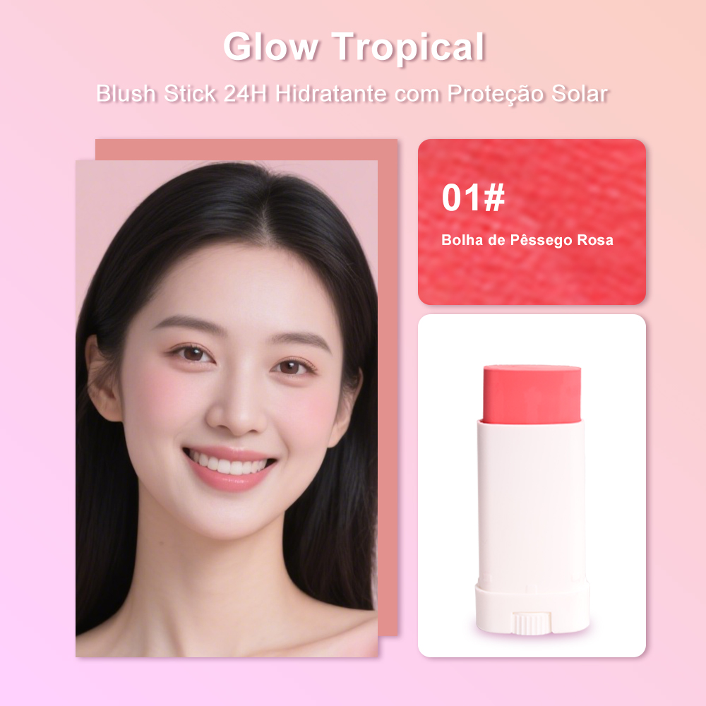 Bastão de Blush Lua&Neve Glow Tropical | 3 Cores Naturais, 24H Hidratação com Protetor Solar, Cria Atmosfera com Um Toque