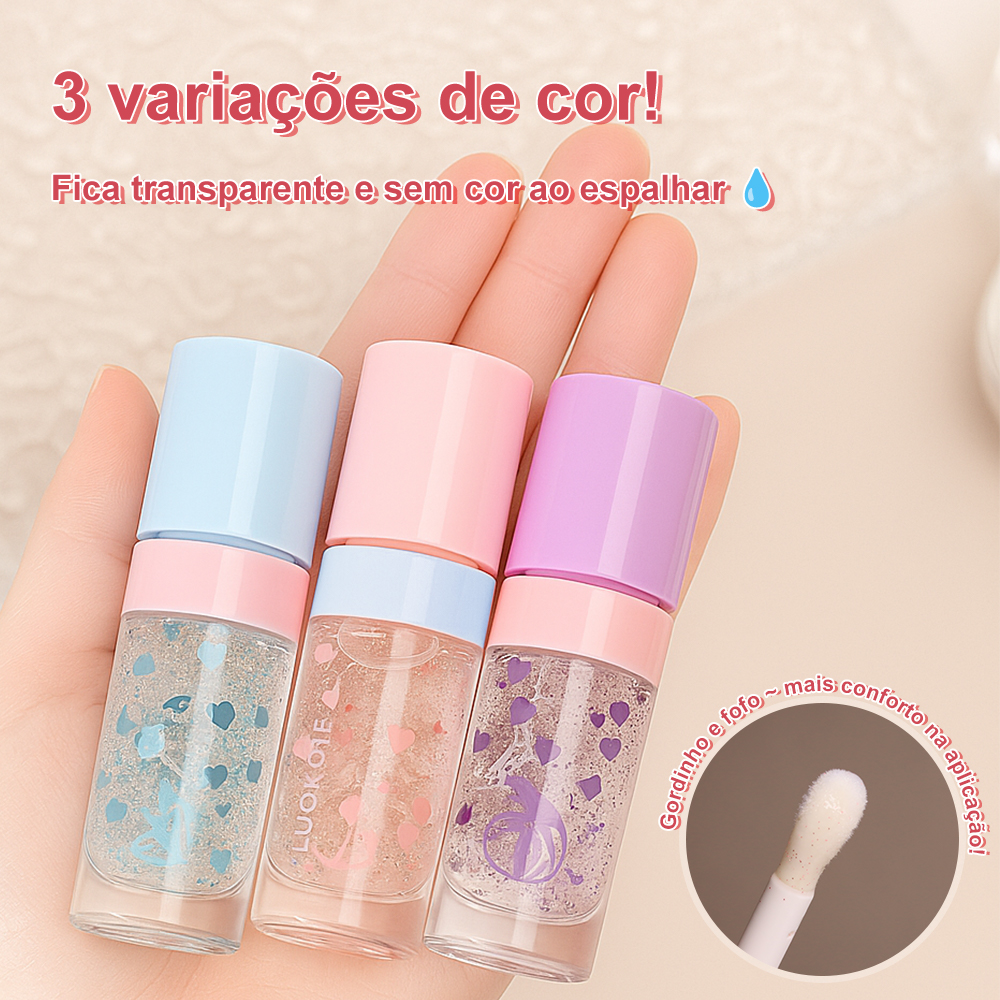 Gloss Labial Lua&Neve com Glitter Fantástico | 3 Cores em Degradê, Glitter de Coração, Criando Efeito Labios de Vidro com Destaque