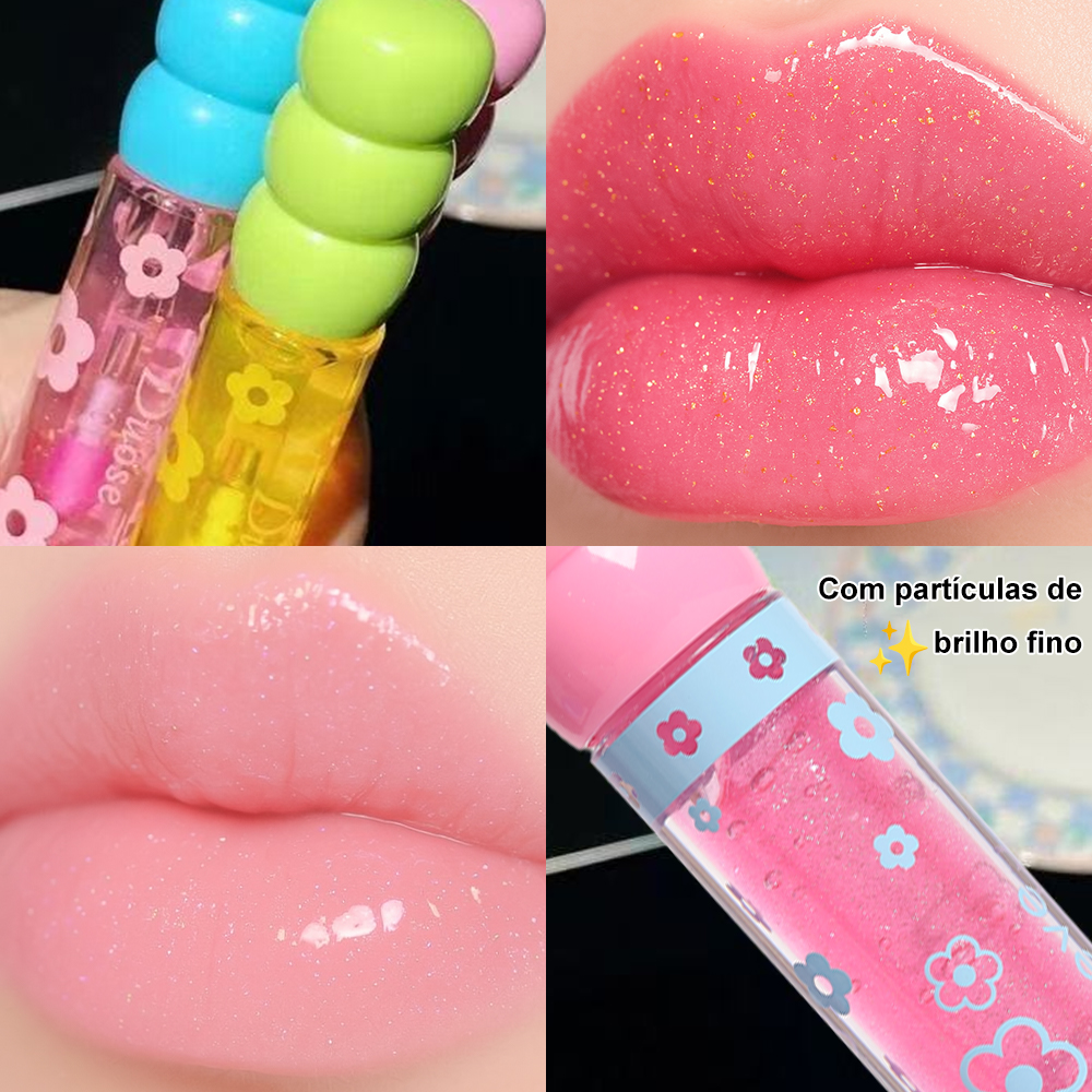 Gloss Labial Lua&Neve com Glitter Fantástico | 6 Cores em Tubos Doces, Brilho Fino como Vidro, Salvando Lábios Secos